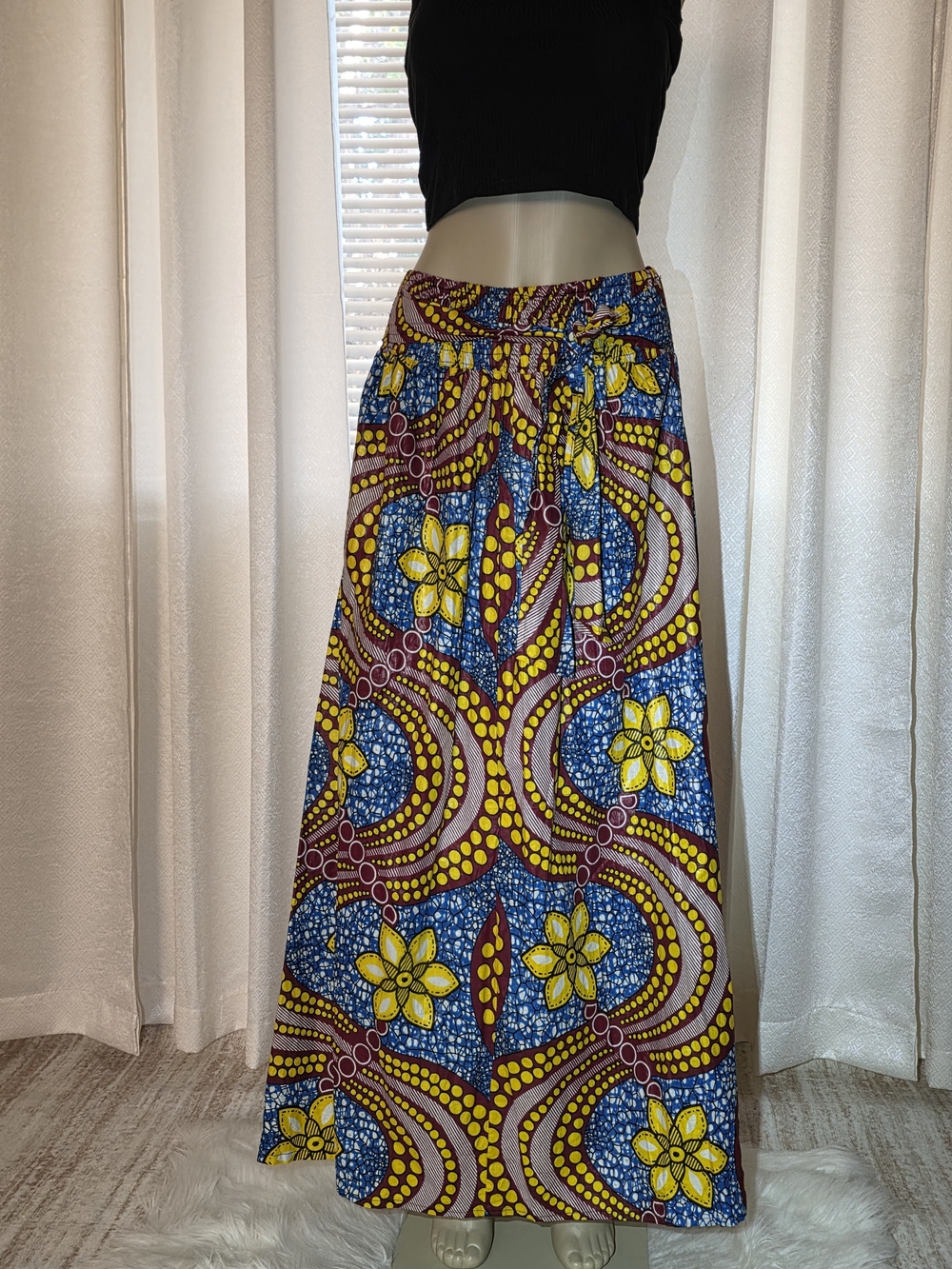 Women's Printed A Line African Maxi Skirt With Bow